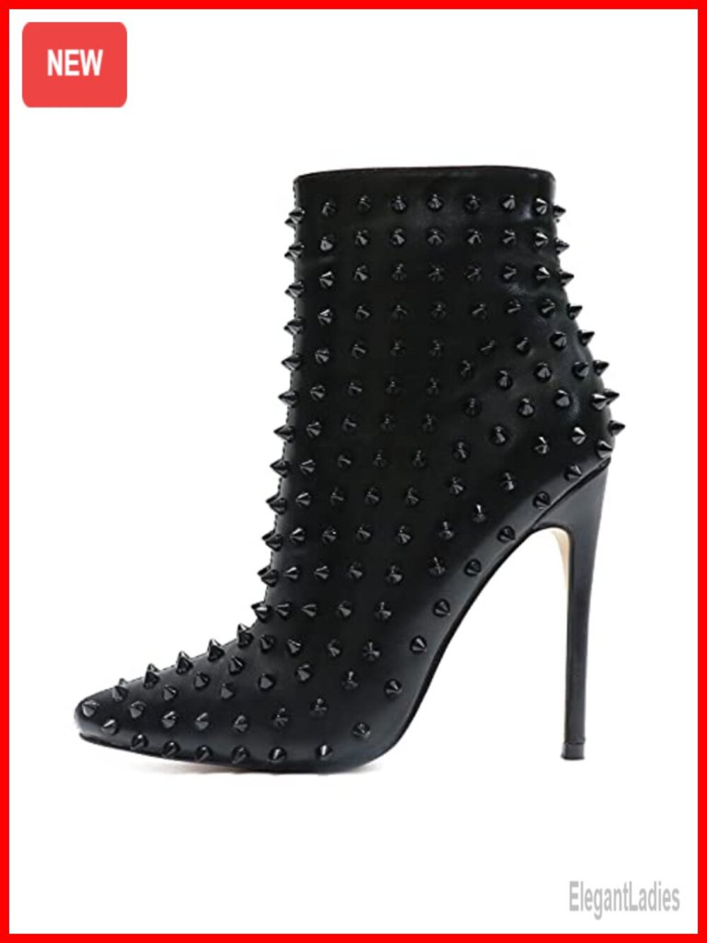 Studded Ankle Boots Pointed Toe Stiletto Faux Leather Club Party Booties